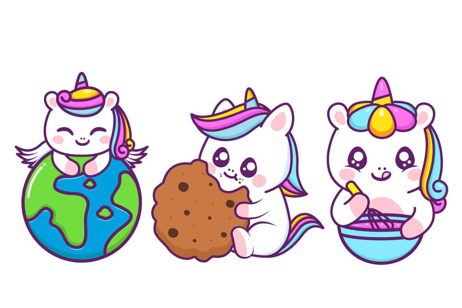group of cute unicorn character vector