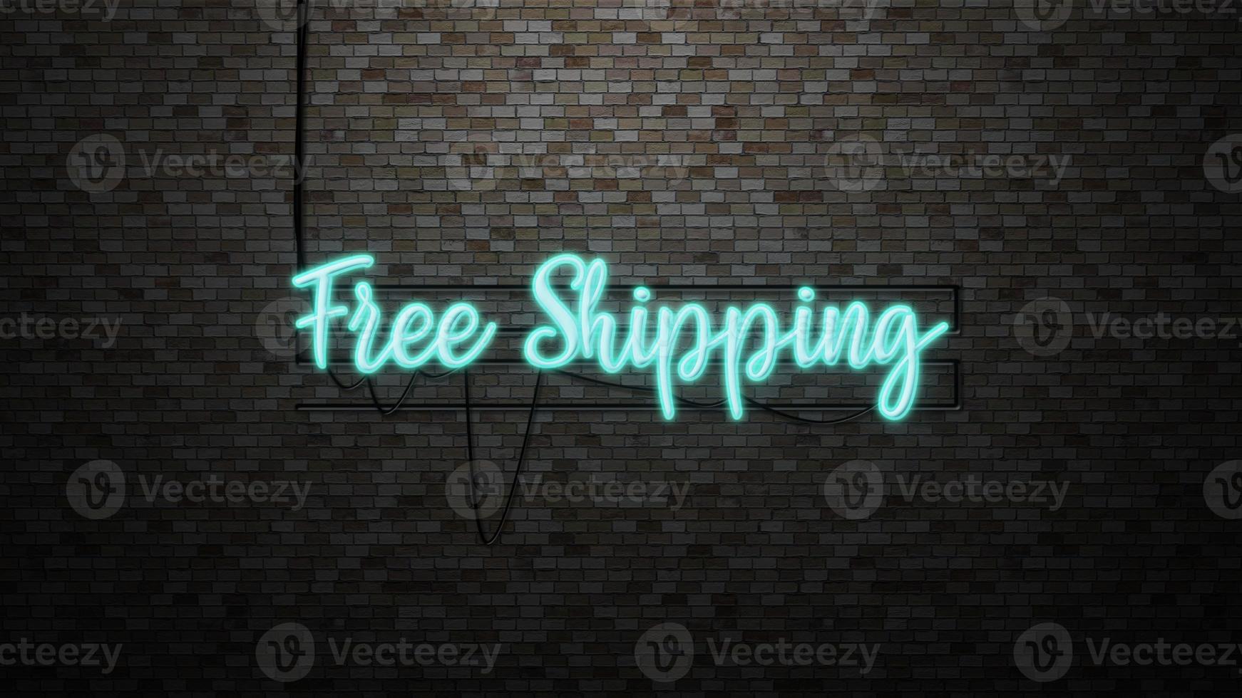 The message Free Shipping  neon light on Brick wall bcakground photo