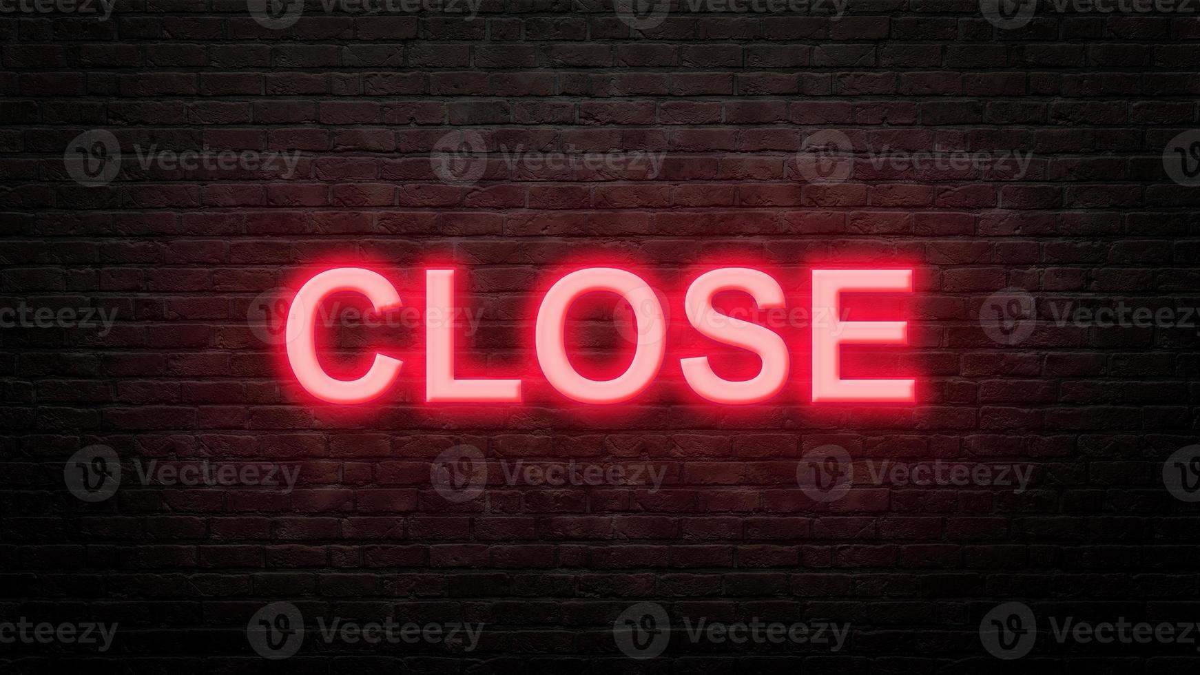 close neon sign emblem in neon style on brick wall background photo
