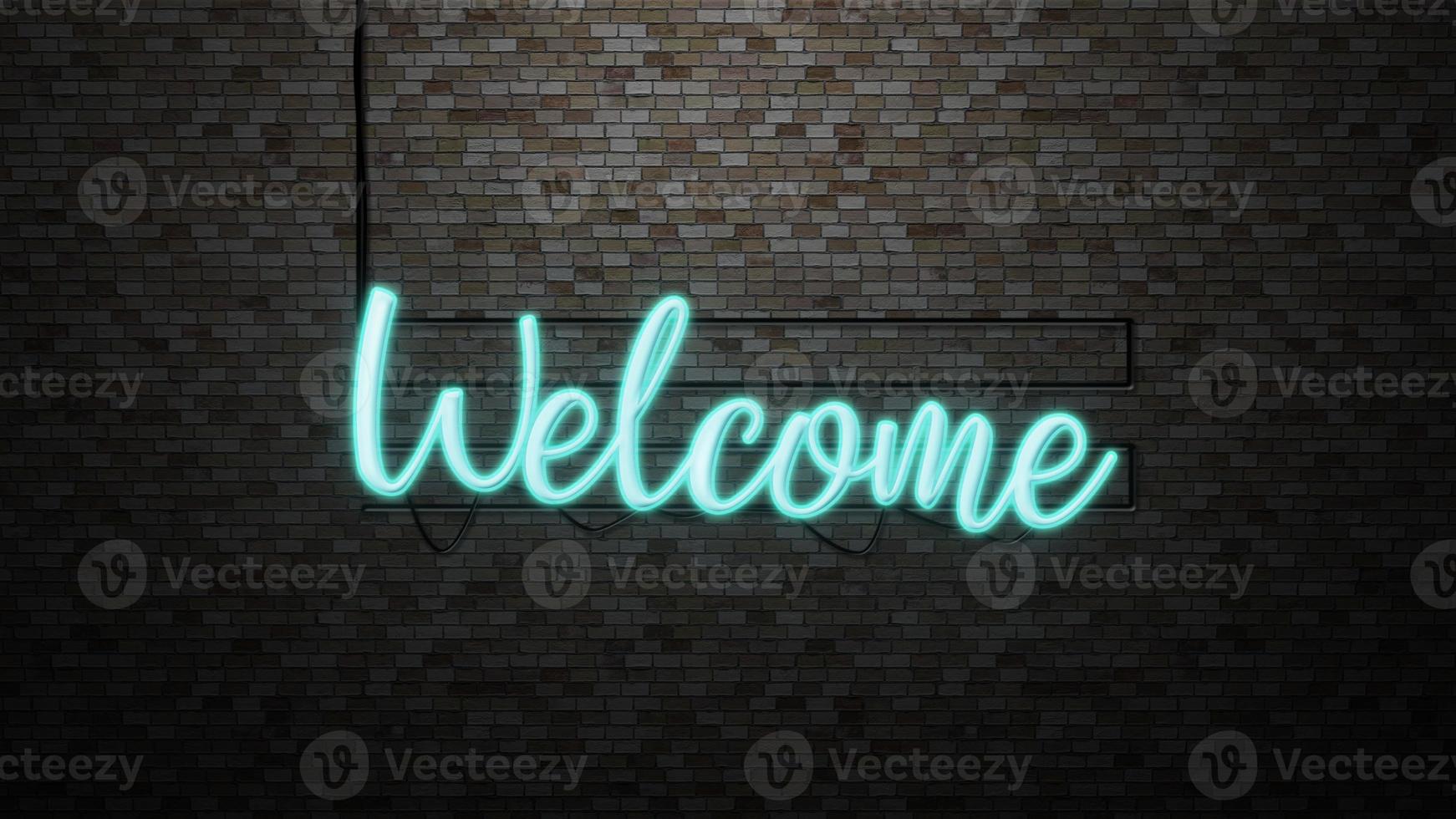 The message Welcome  neon light on Brick wall bcakground photo
