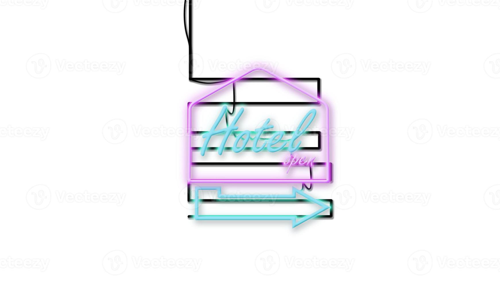 hotel sign emblem in neon style on white background photo