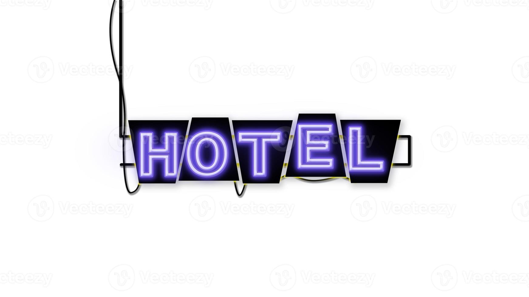 hotel sign emblem in neon style on white background photo