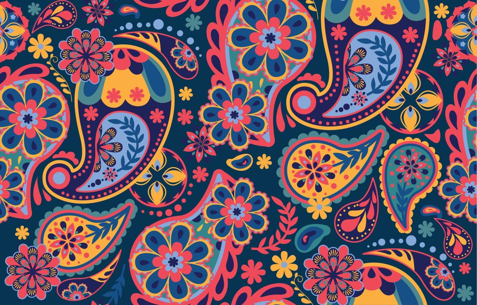 patrón de Paisley colorido con lindos colores retro vector