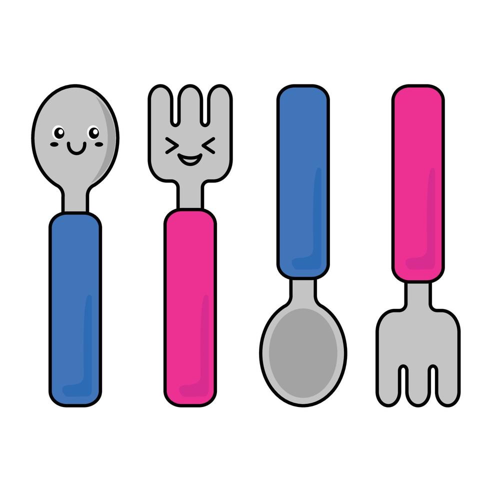 Cute spoon and fork vector graphic illustration
