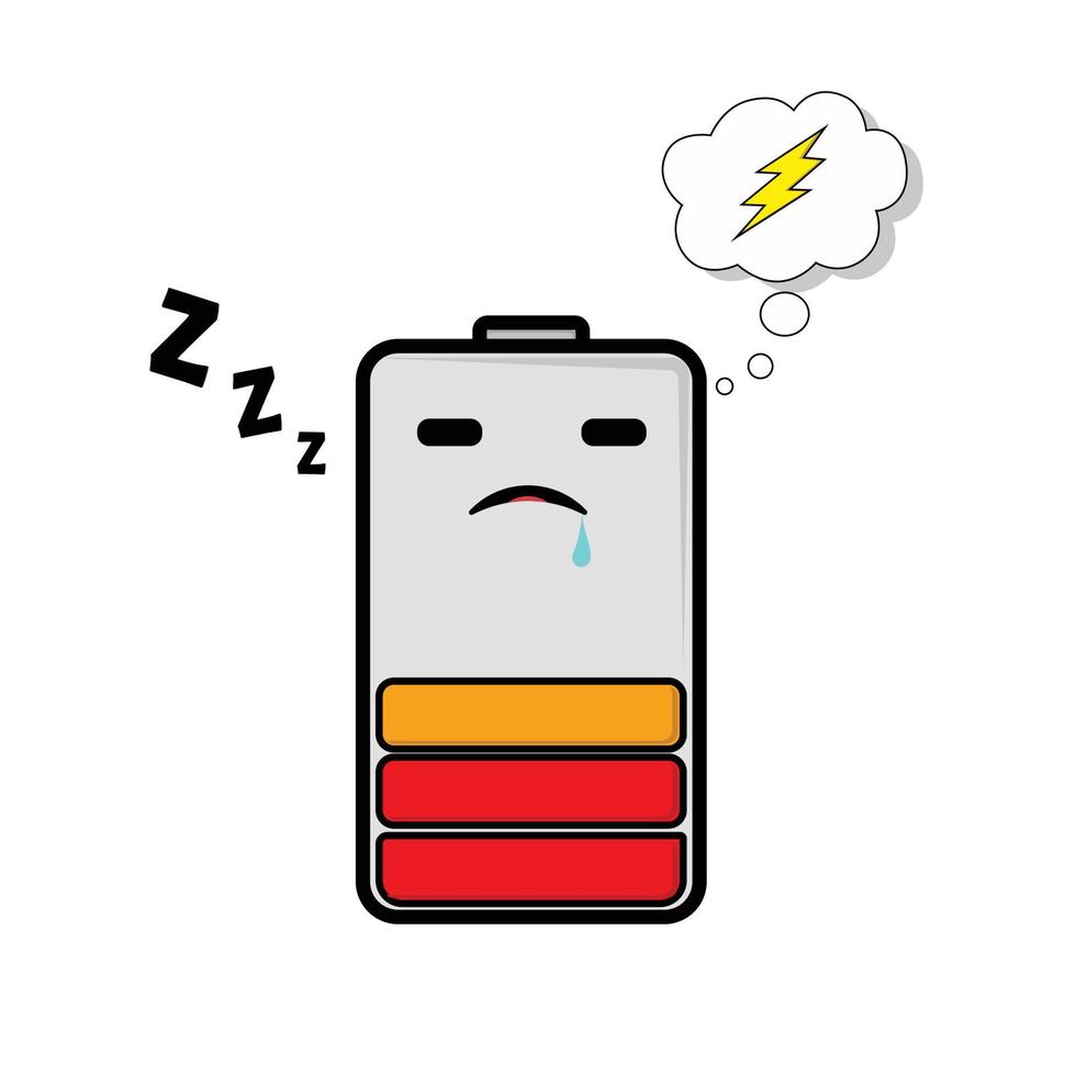 cute sleeping battery dreams about charger vector