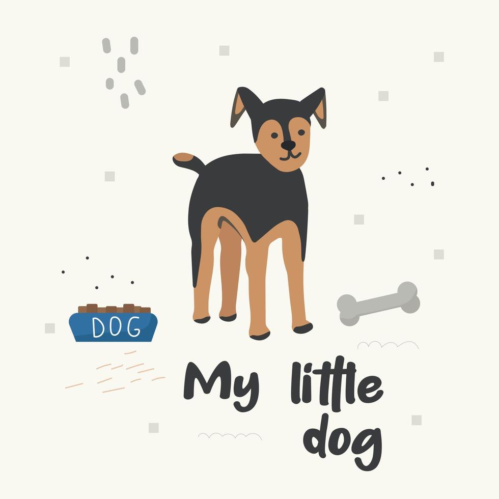 Poster with a cute pet dog and handwritten text. Print for printing on children's clothing. vector