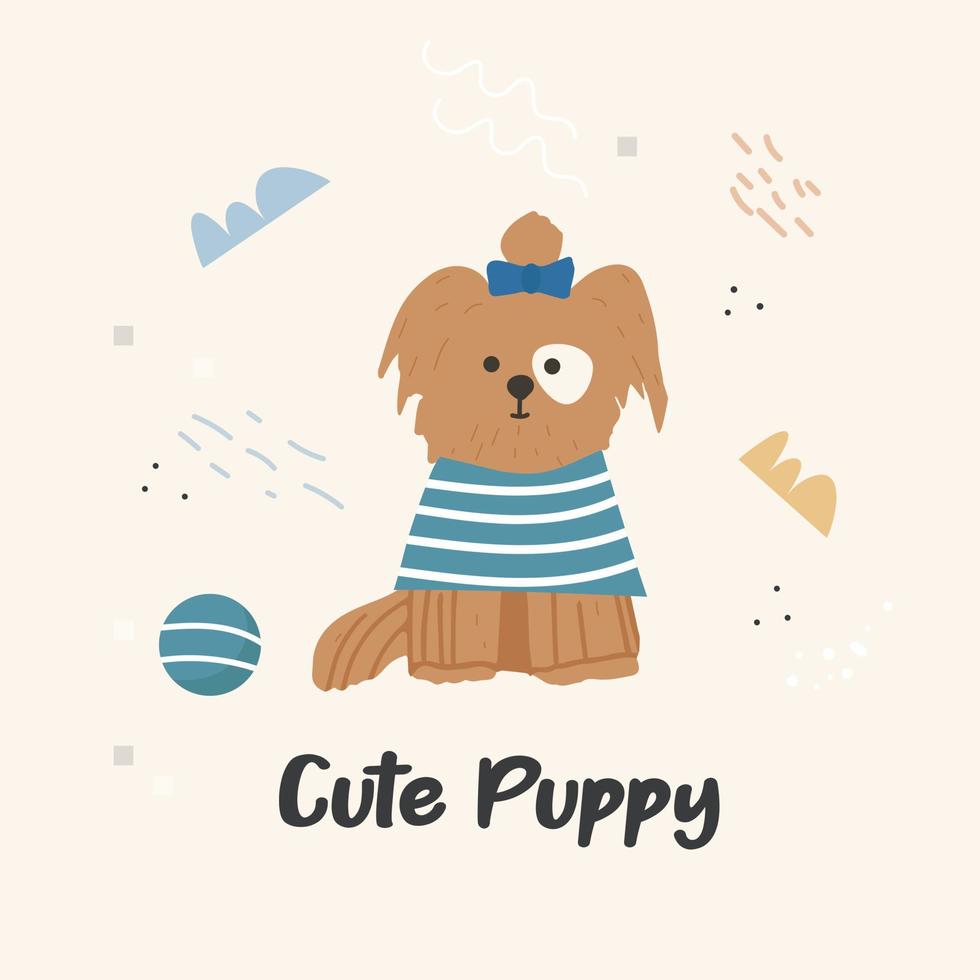 afiche con un lindo perro mascota y texto escrito a mano. estampado para estampar en ropa infantil. vector