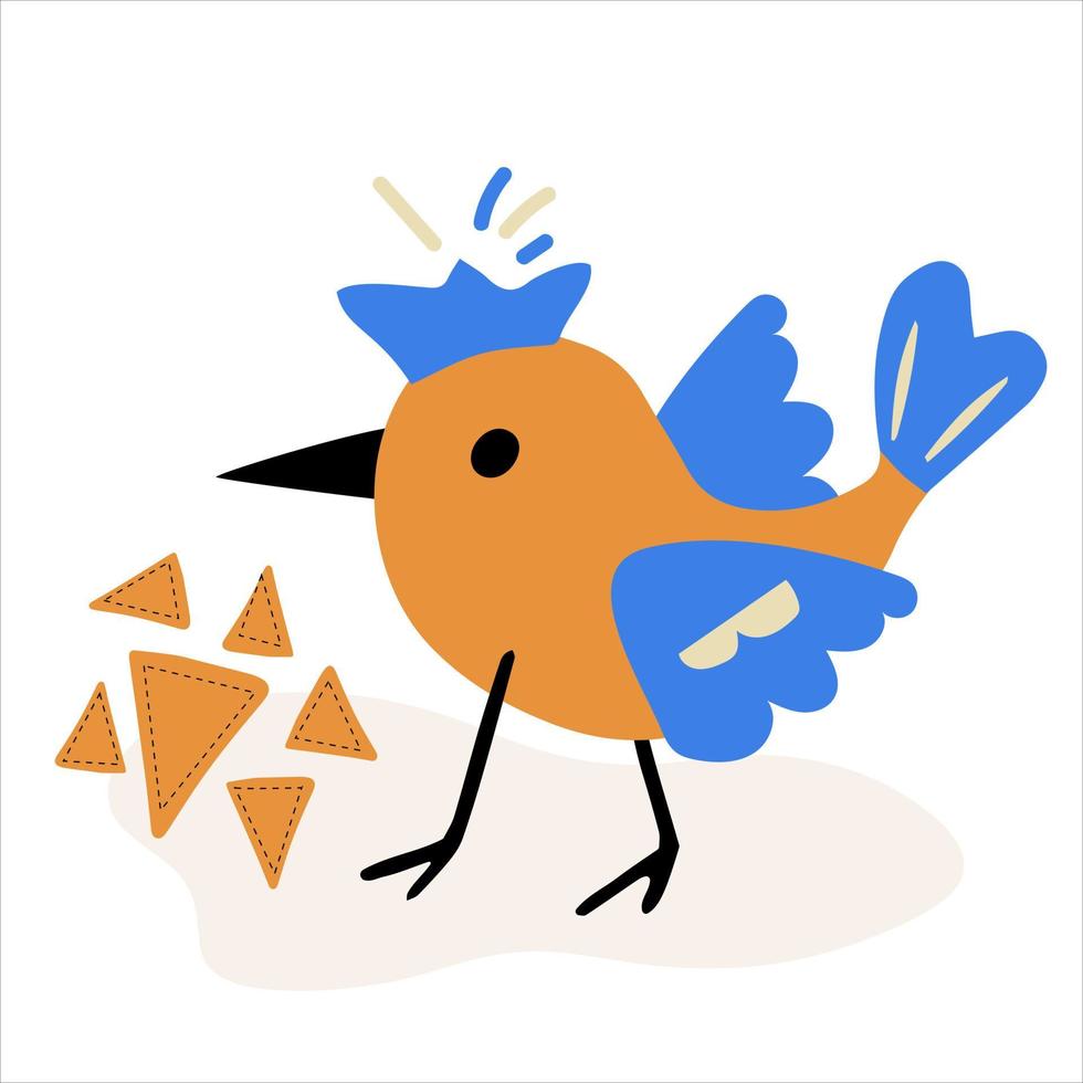 Postcard with a funny bird in the style of a child's drawing. vector