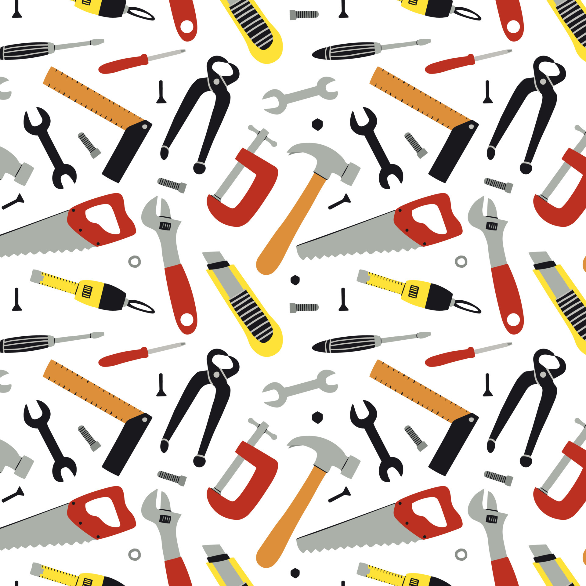 Seamless pattern of different construction instruments. Working tools and repair equipment