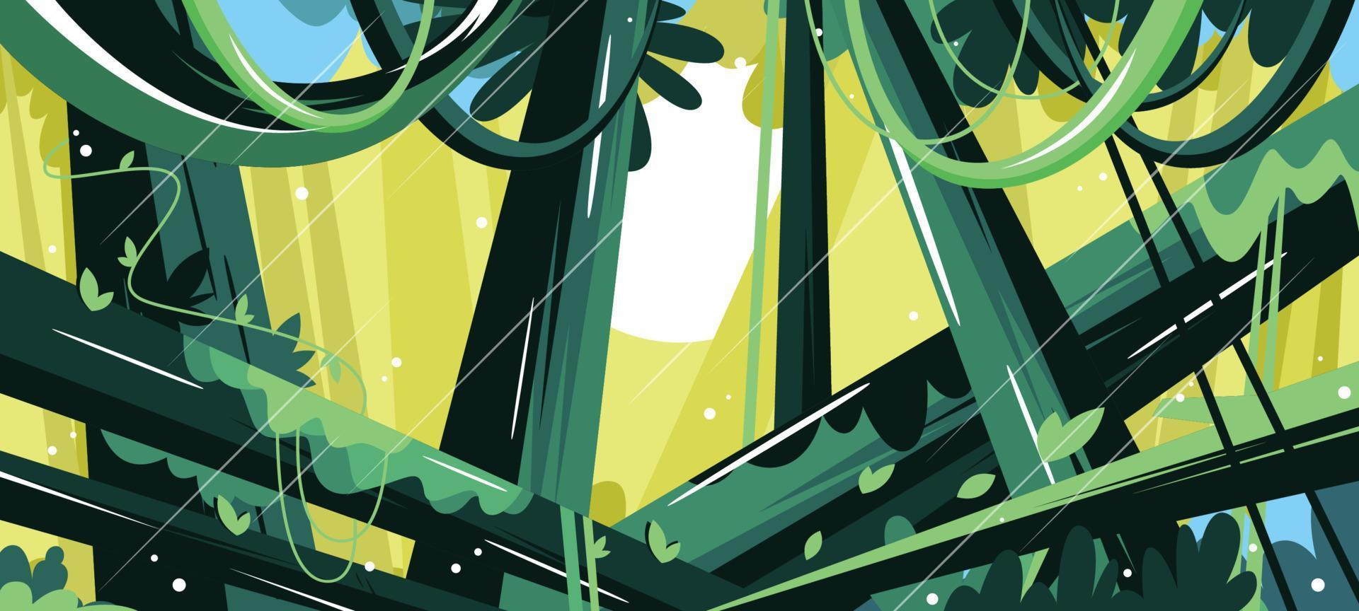 Deep Forest with a Sun Shine and Tree Logs vector