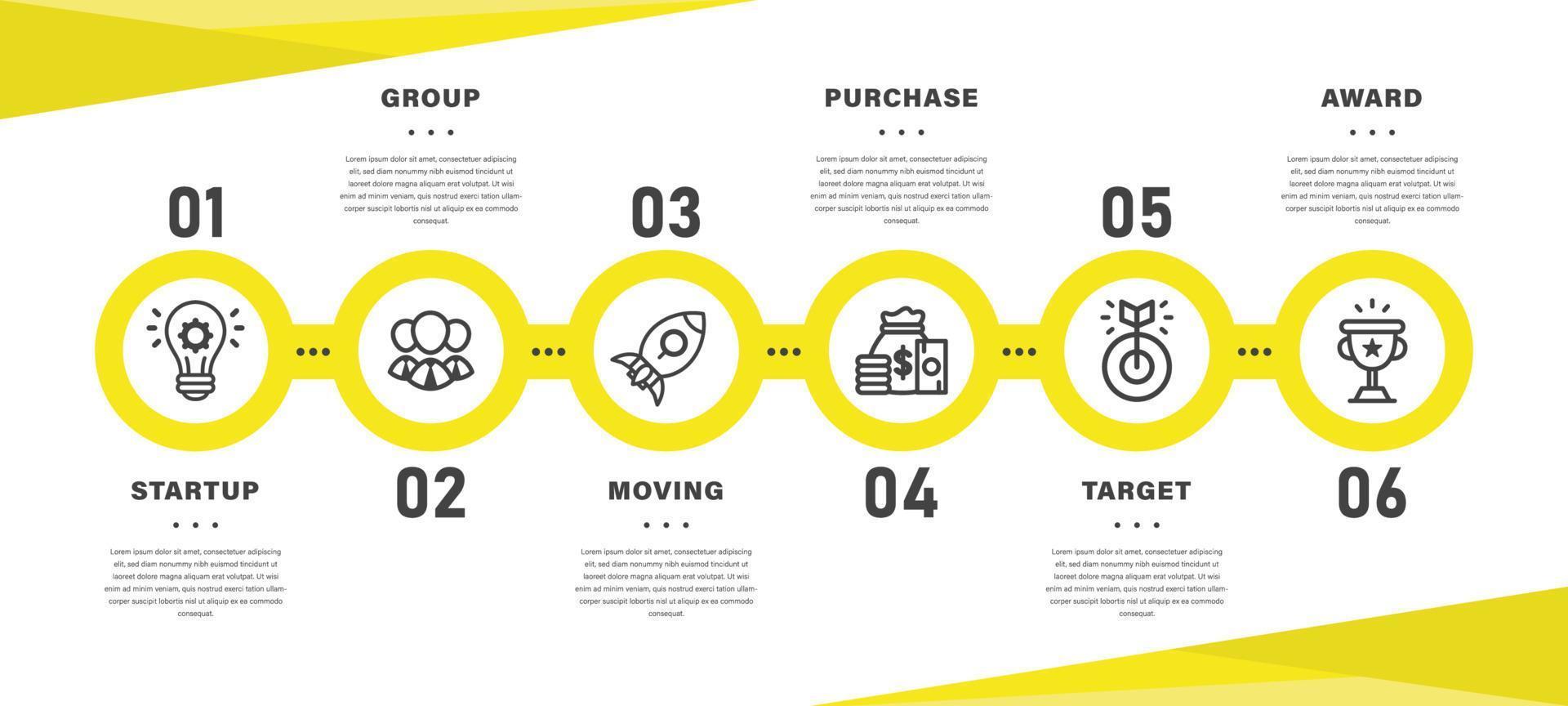 Yellow Infographic with Outline Style Icons Template vector