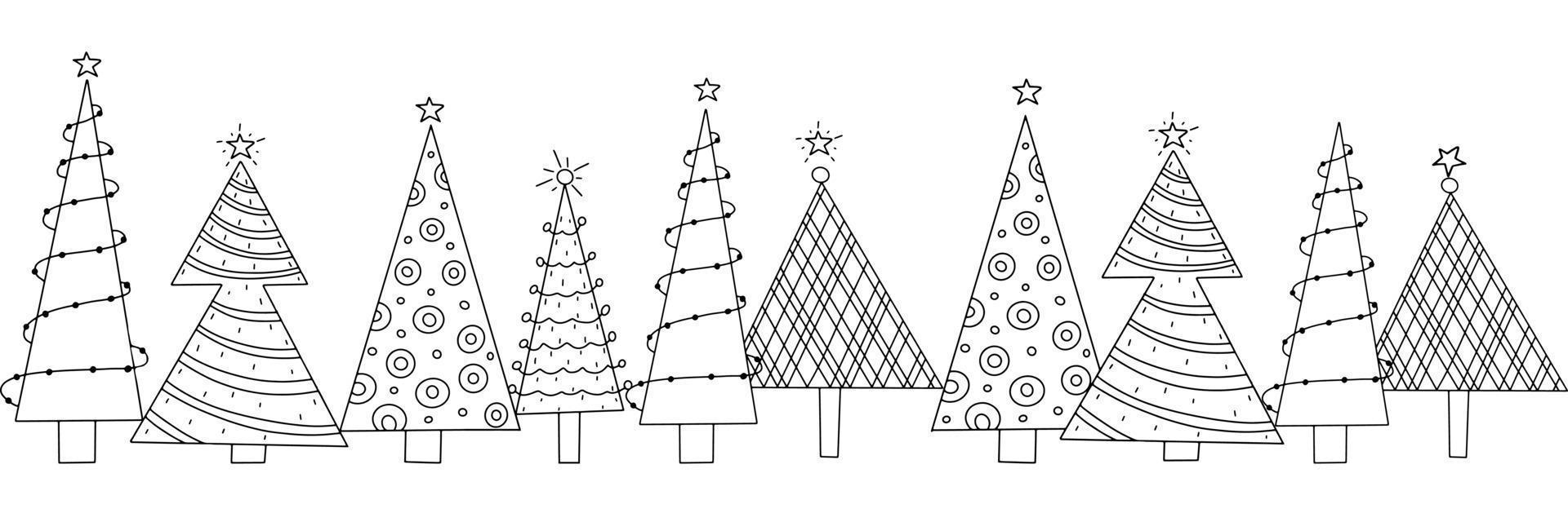 patrón de víspera de año nuevo horizontal sin costuras de árboles de navidad decorados estilizados vector