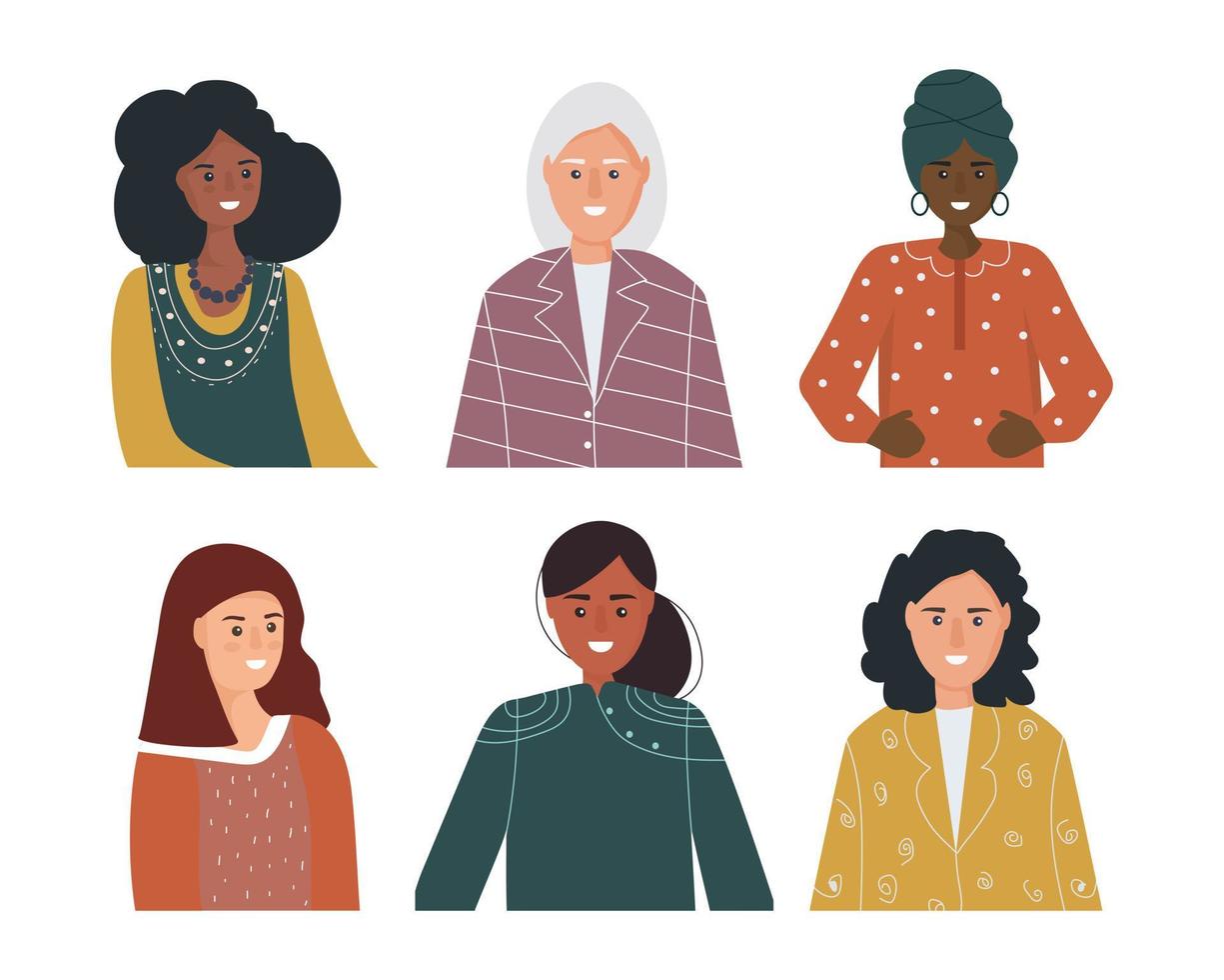 Set portraits of women of different gender and age, different ethnic nationalities and races vector