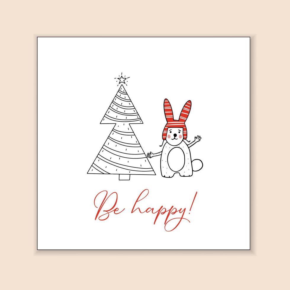 Greeting template with cute reindeer and stylized Christmas tree vector