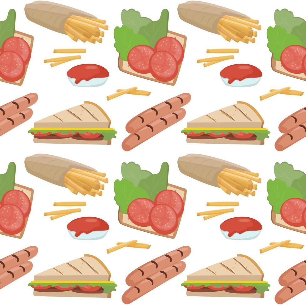 Seamless pattern with fast food. With hamburgers, sandwiches and hotdogs vector