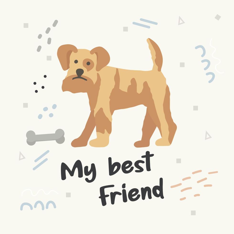 Poster with a cute pet dog and handwritten text. Print for printing on children's clothing. vector