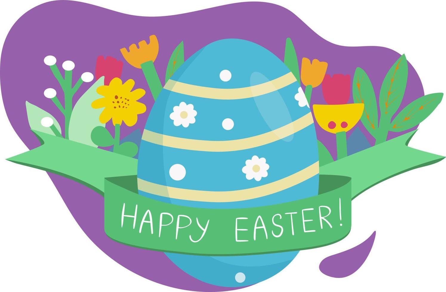 WebHand painted Easter egg. Decorated with ribbon flowers and leaves. Symbols of the great Easter, greeting card vector