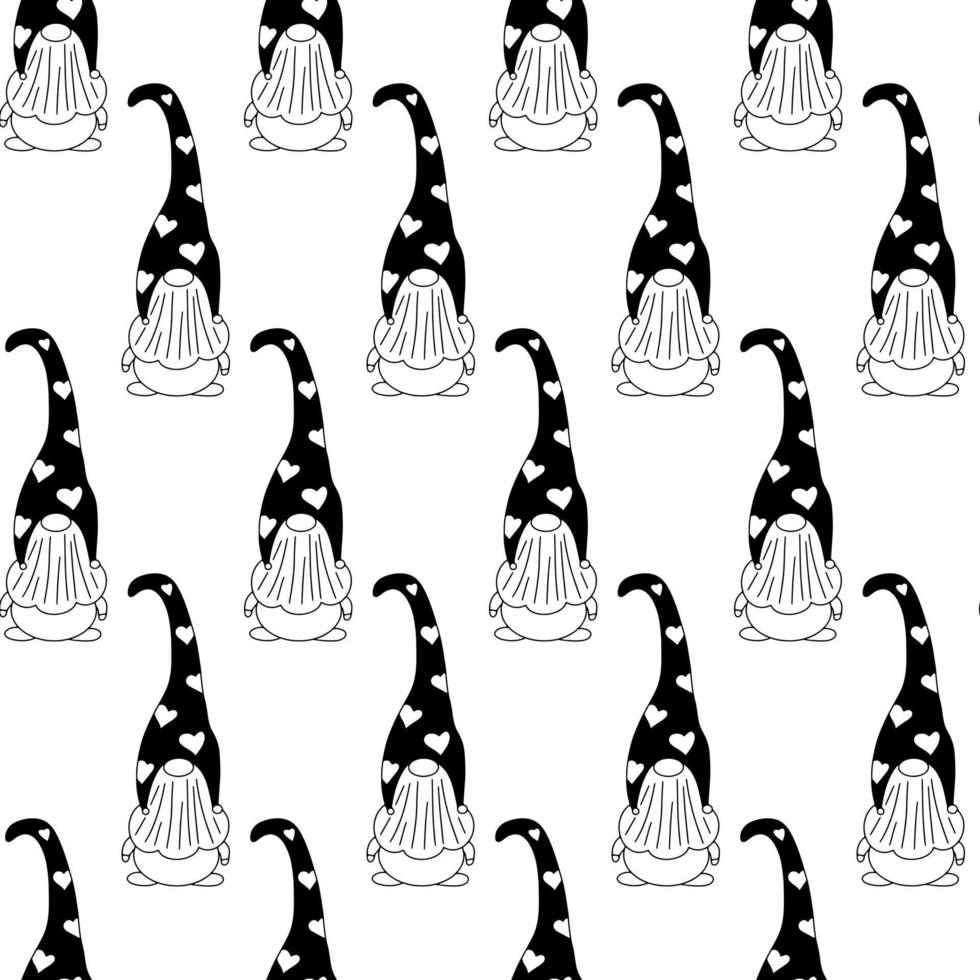 Seamless pattern with cute hand drawn gnome characters. Scandinavian style vector