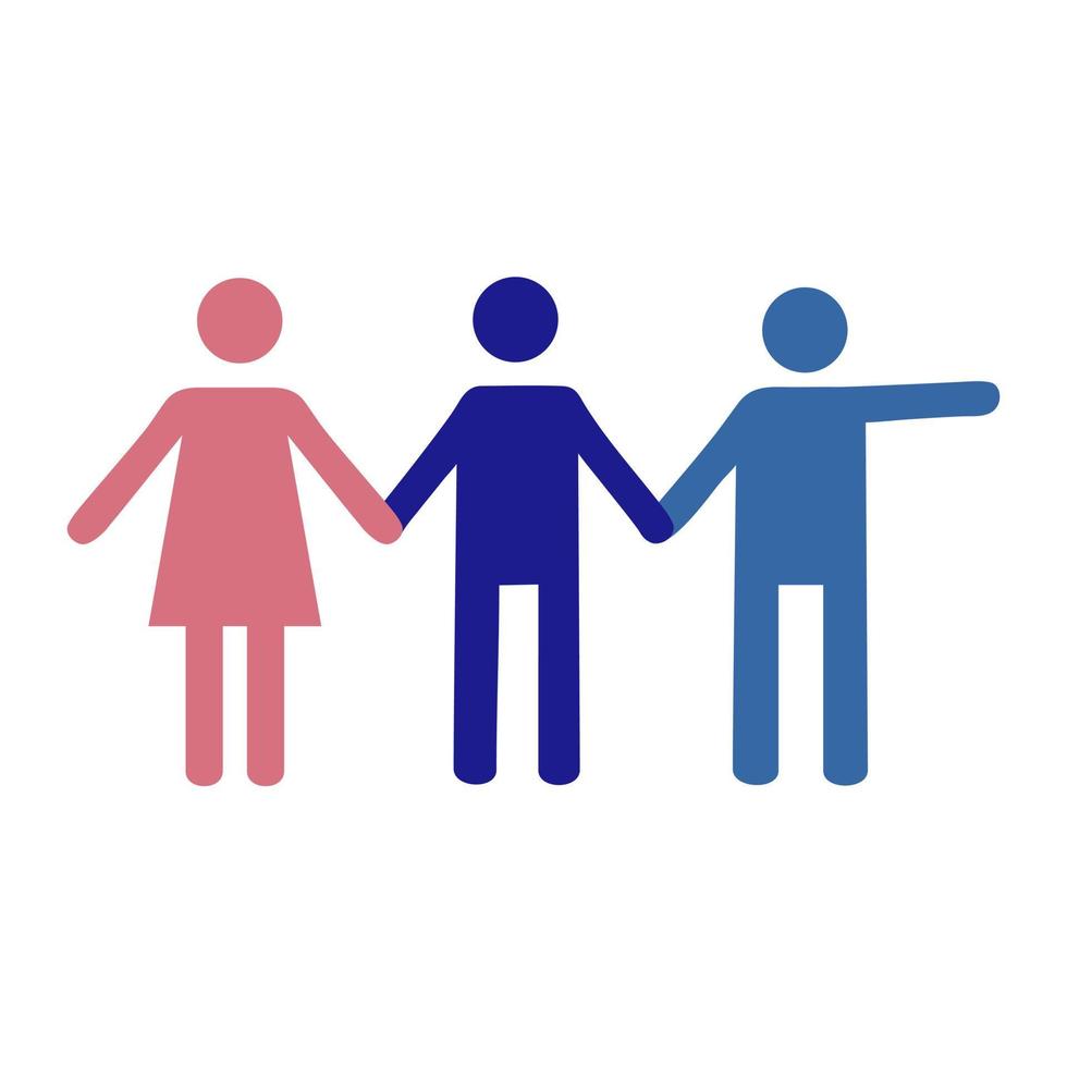 Flat people icon. Uniting people with common interests goals. A working team with a leader indicating movement. Icon of trust, friendship and mutual support for templates and web design vector