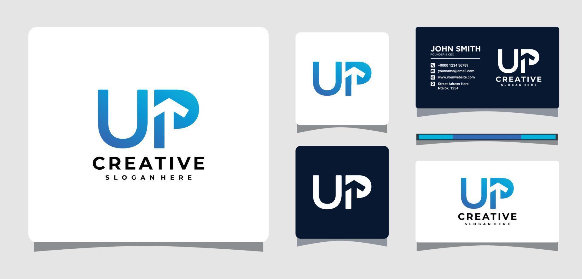Up Text and Up Arrow Logo Template With Business Card Design Inspiration vector