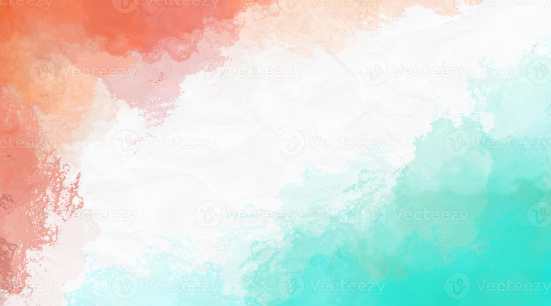 Hand Painted Orange Soft Blue Watercolor Background photo