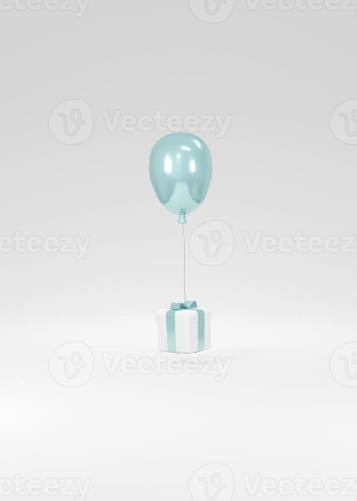 3D Rendering concept of gender reveal, wedding, birthday. Realistic pastel blue balloons floating from gift box on background. 3D render. 3D illustration. Minimal idea. Invitation card. photo