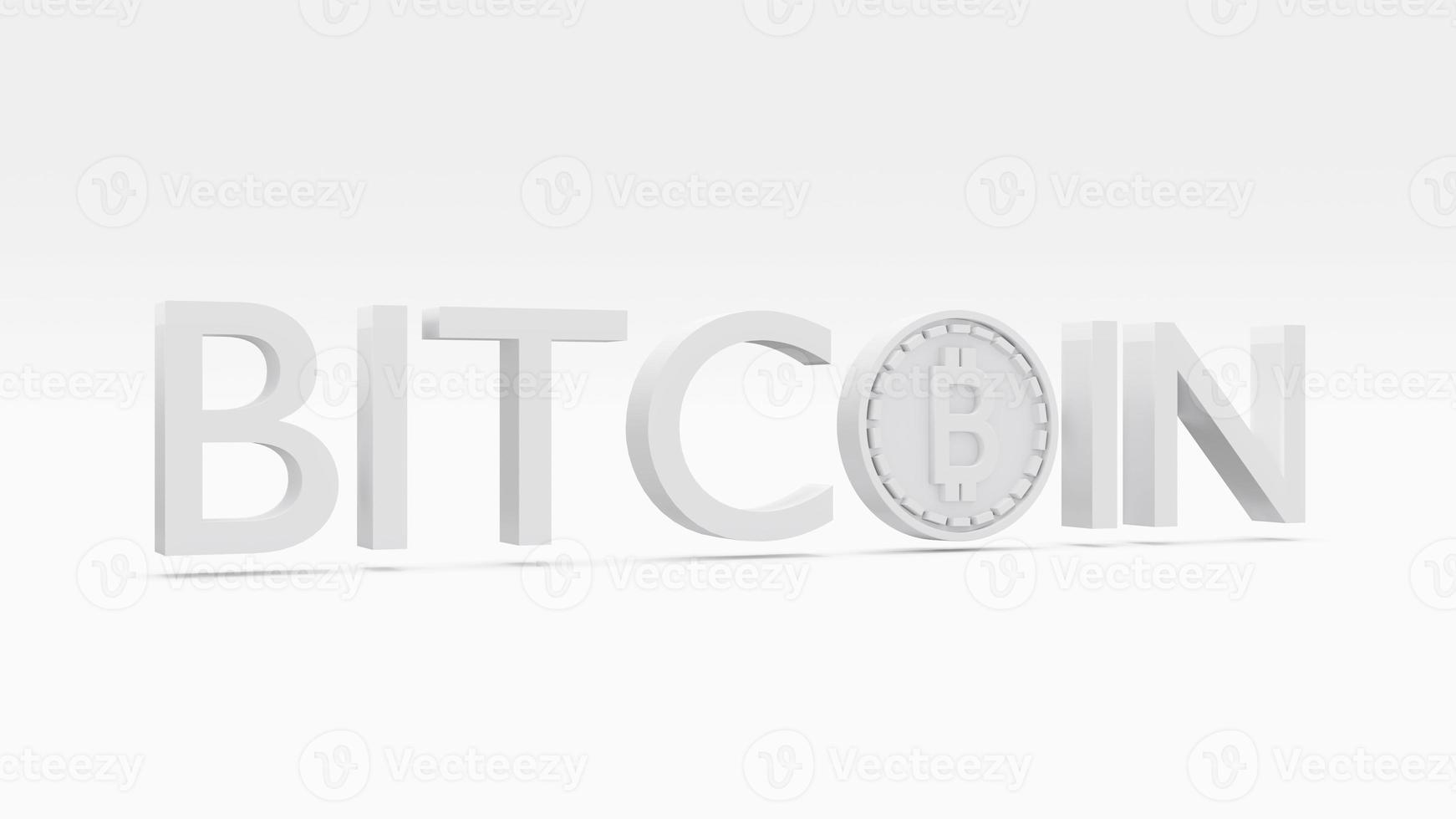 3D Rendering concept of Decentralized finance, cryptocurrency, bitcoin white isolated text BITCOIN with B coin using as O on background. 3D render. 3D illustration. photo