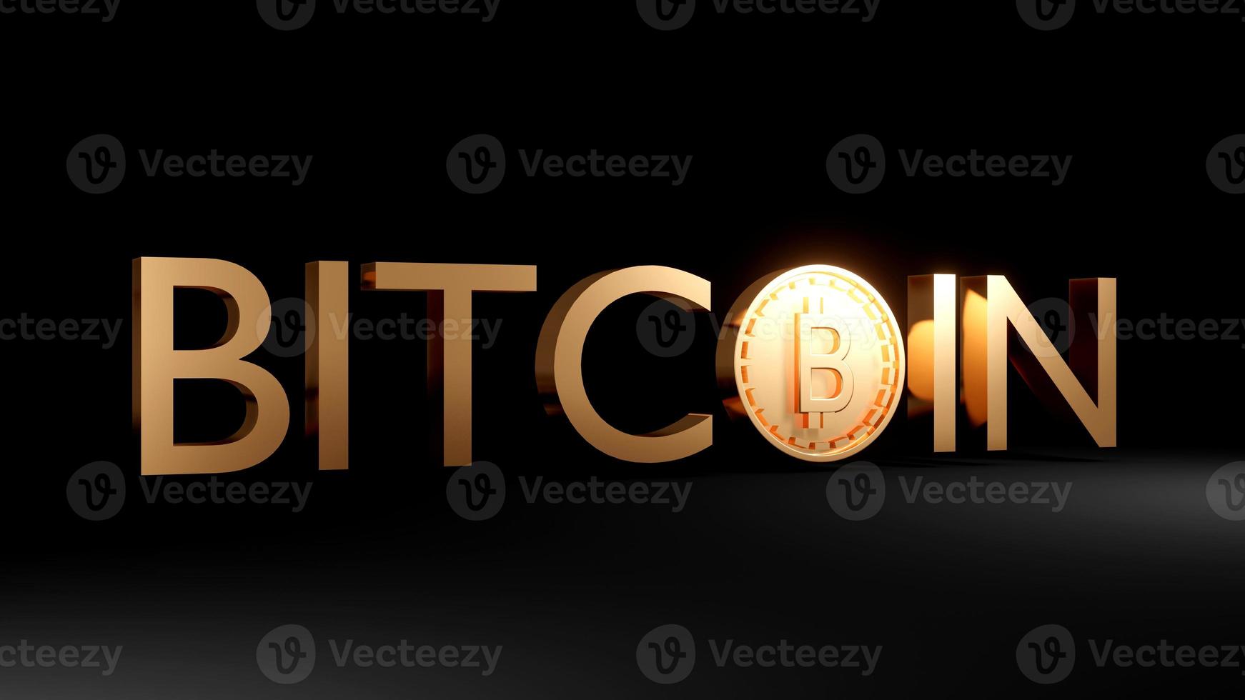 3D Rendering concept of Decentralized finance cryptocurrency bitcoin golden text BITCOIN with B coin using as O on dark background. 3D render. 3D illustration. photo