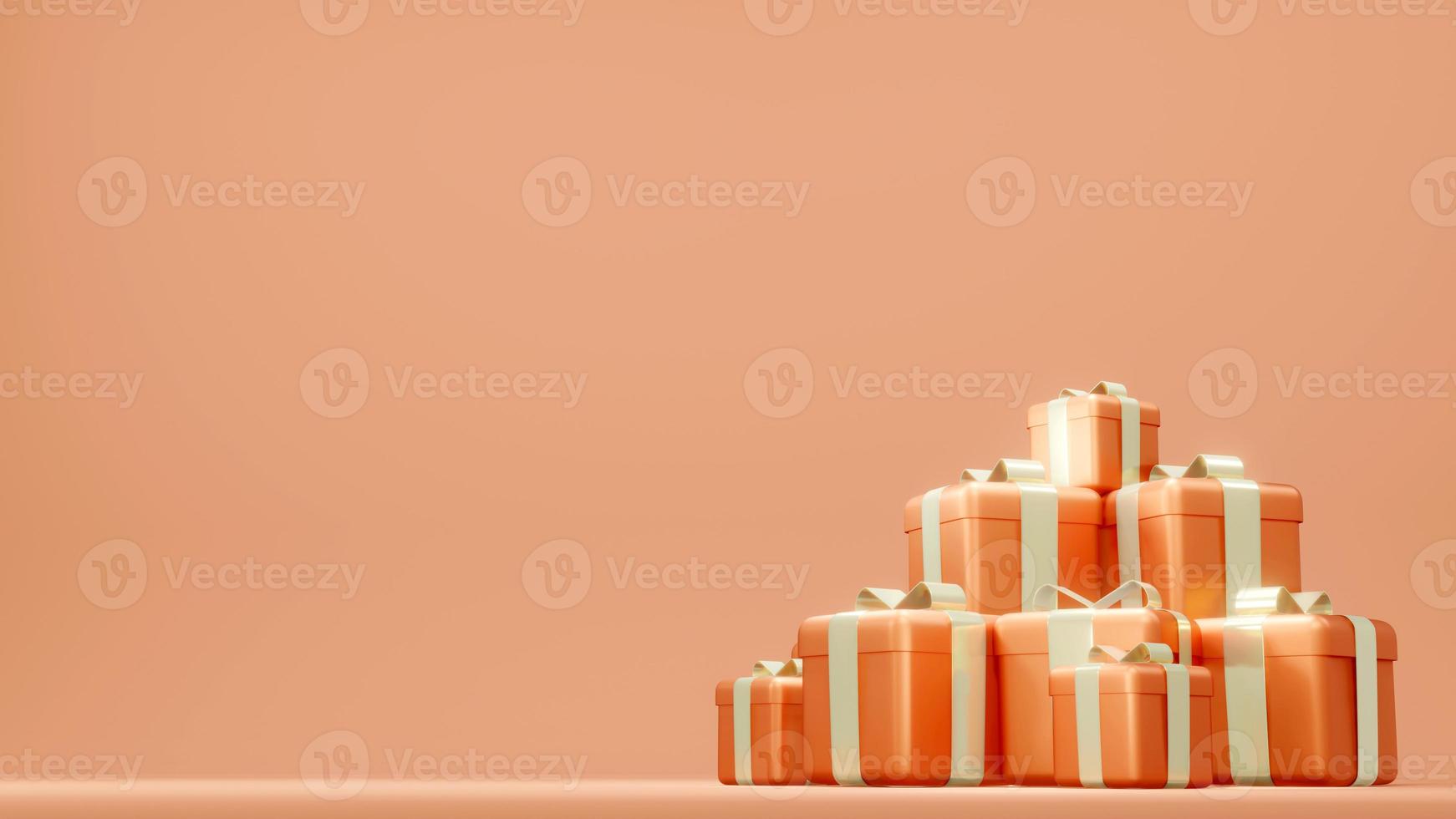 3D Rendering concept of anniversary. stack of gift boxes for commercial design. Orange Theme. 3D render. photo