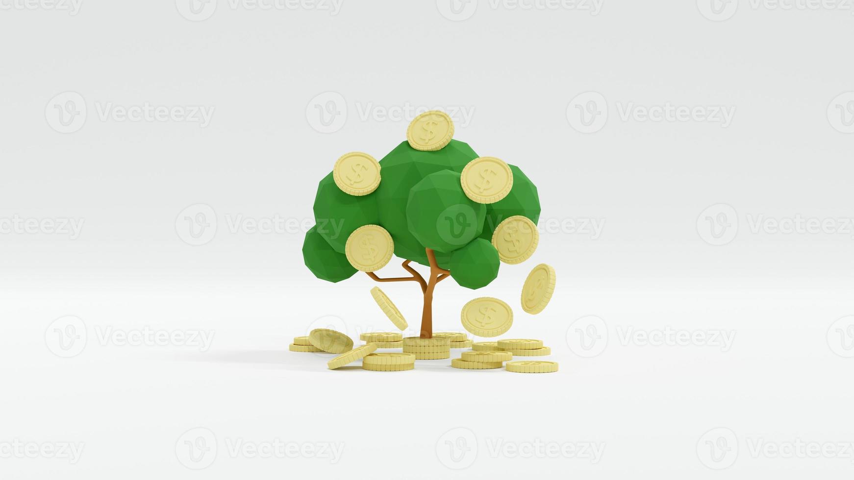 3D Rendering concept of Money investment. stack of coins and a money tree isolated on white background. 3D Render. photo
