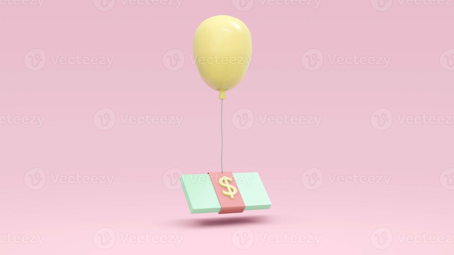 3D Rendering concept of financial inflation. a balloon taking a pack of dollar bill up on the air on background. 3D render. 3D illustration. Pastel theme. Minimalism. photo
