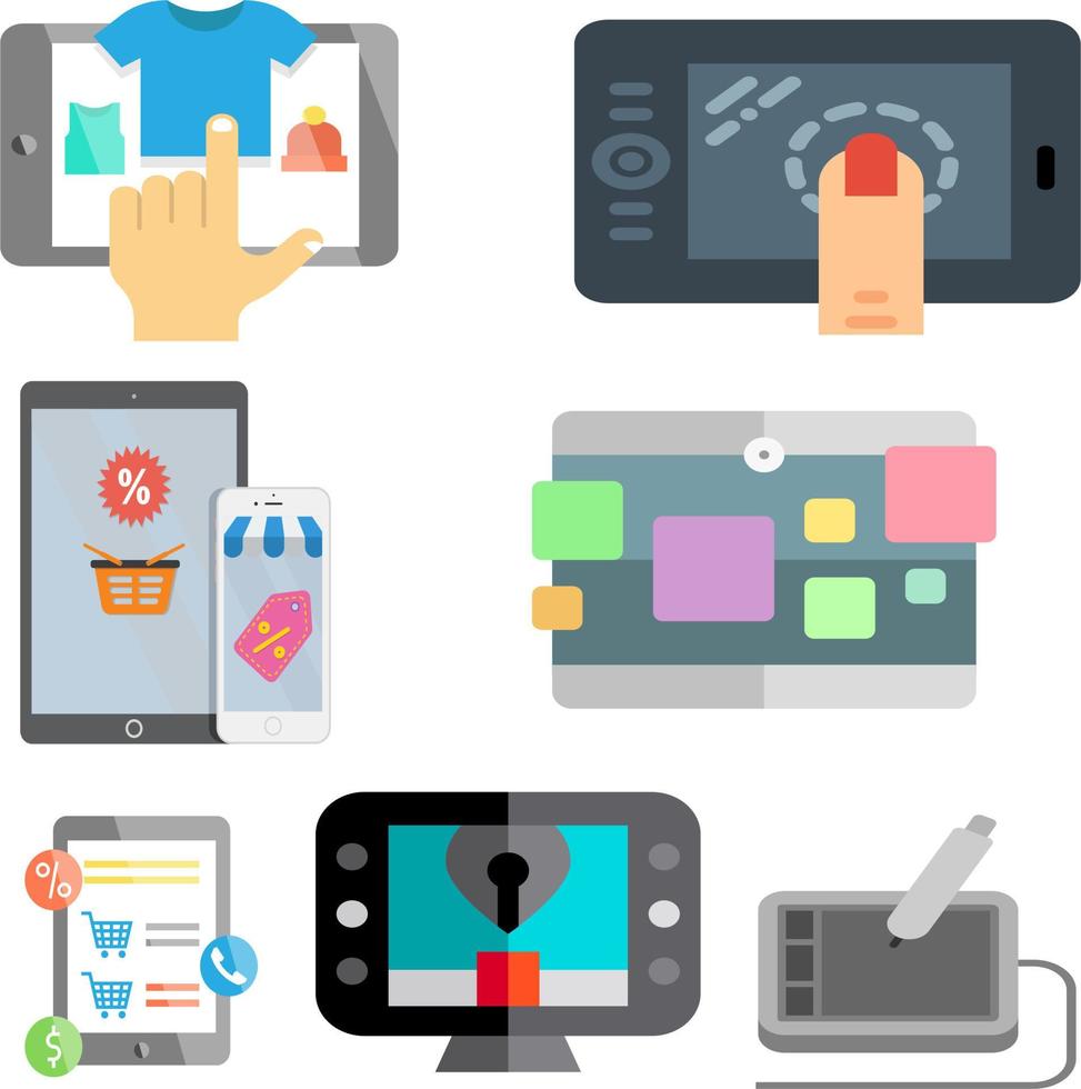 Tablet smartphone icon tech vector set