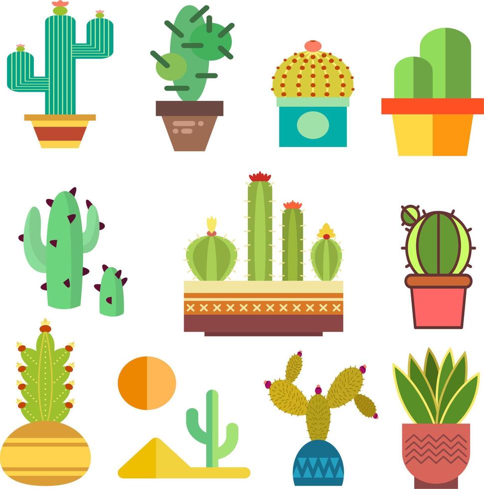 vector de cactus en maceta y varios modelos de naturaleza