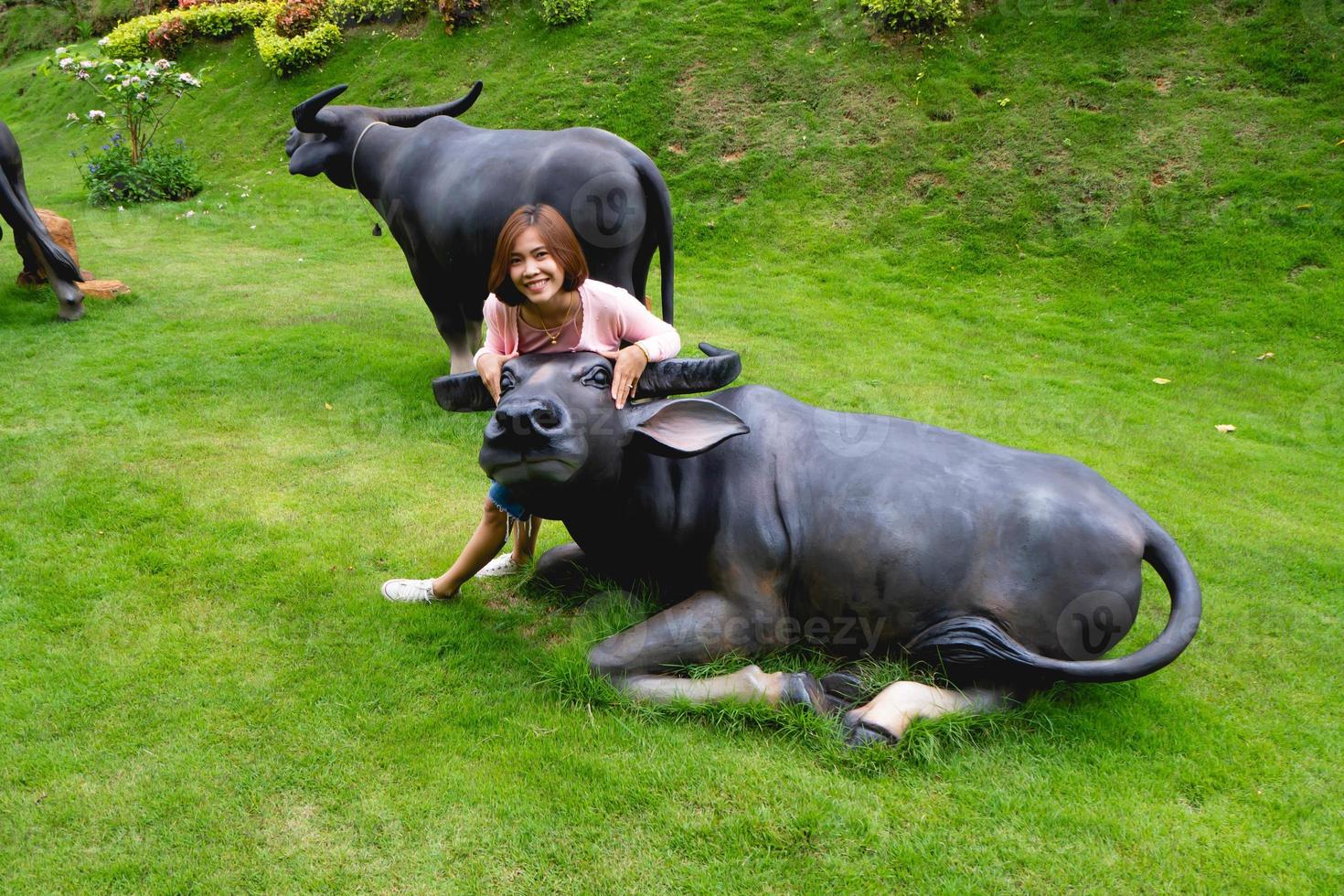 buffalo and woman photo