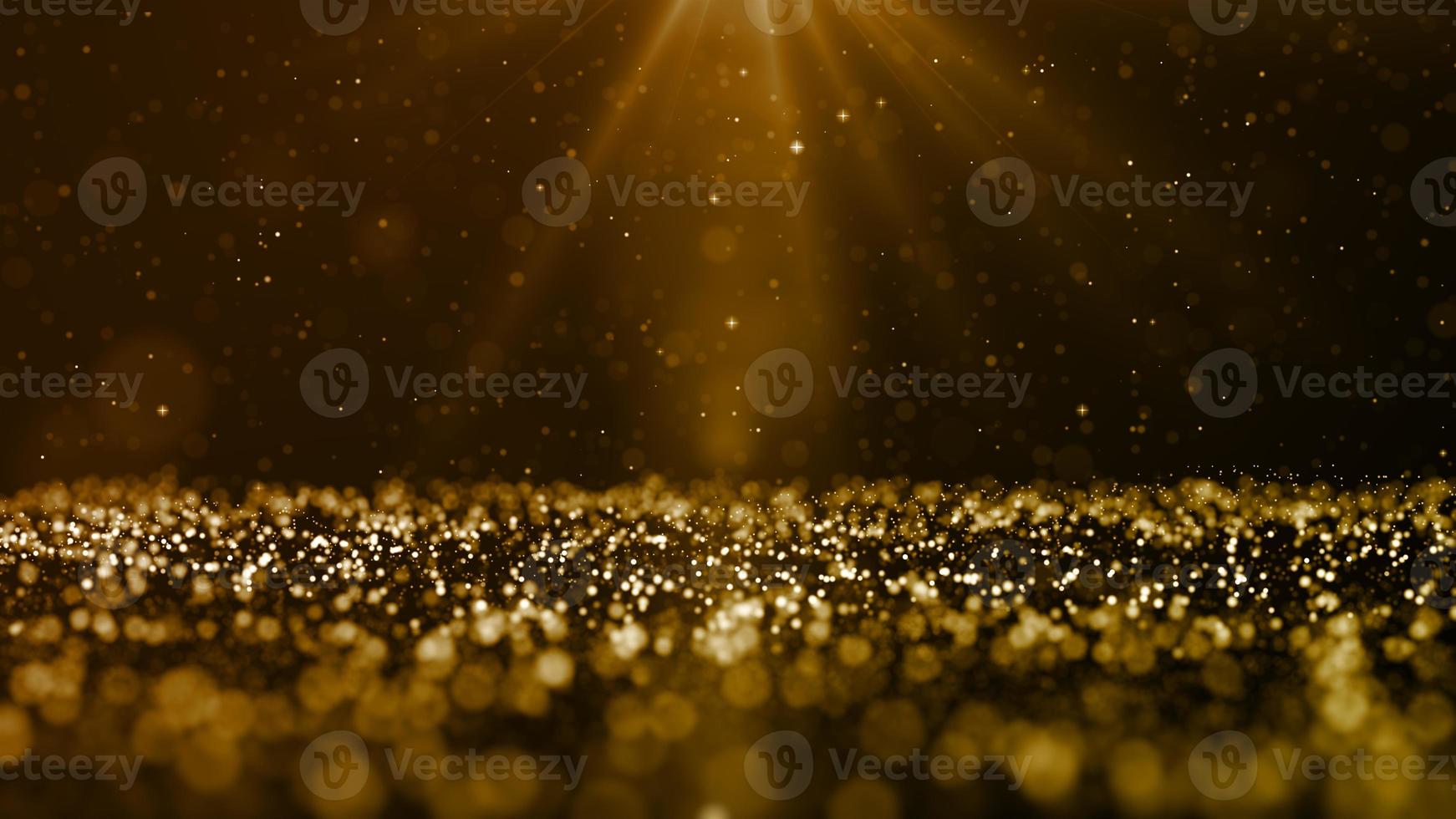 Gold color digital particles wave flow and light flare. abstract technology background concept photo