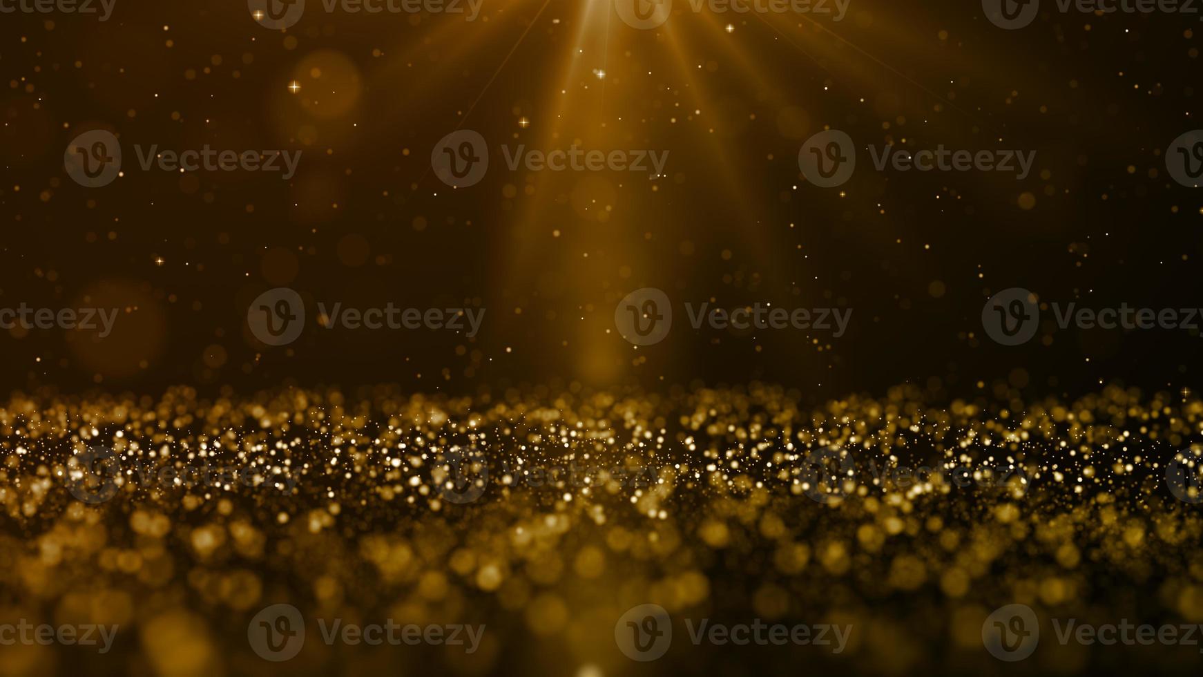 Gold color digital particles wave flow and light flare. abstract technology background concept photo