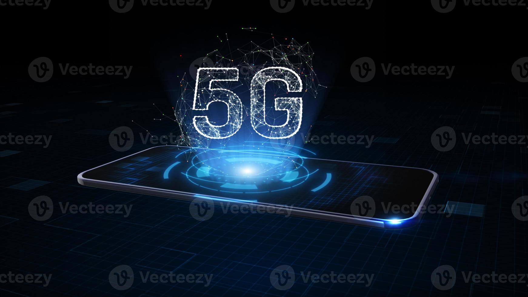 teléfono inteligente de conexión a Internet de alta velocidad 5g de Internet de las cosas iot, datos digitales de red de tecnología y concepto de fondo de conexión de red social en todo el mundo. representación 3d foto