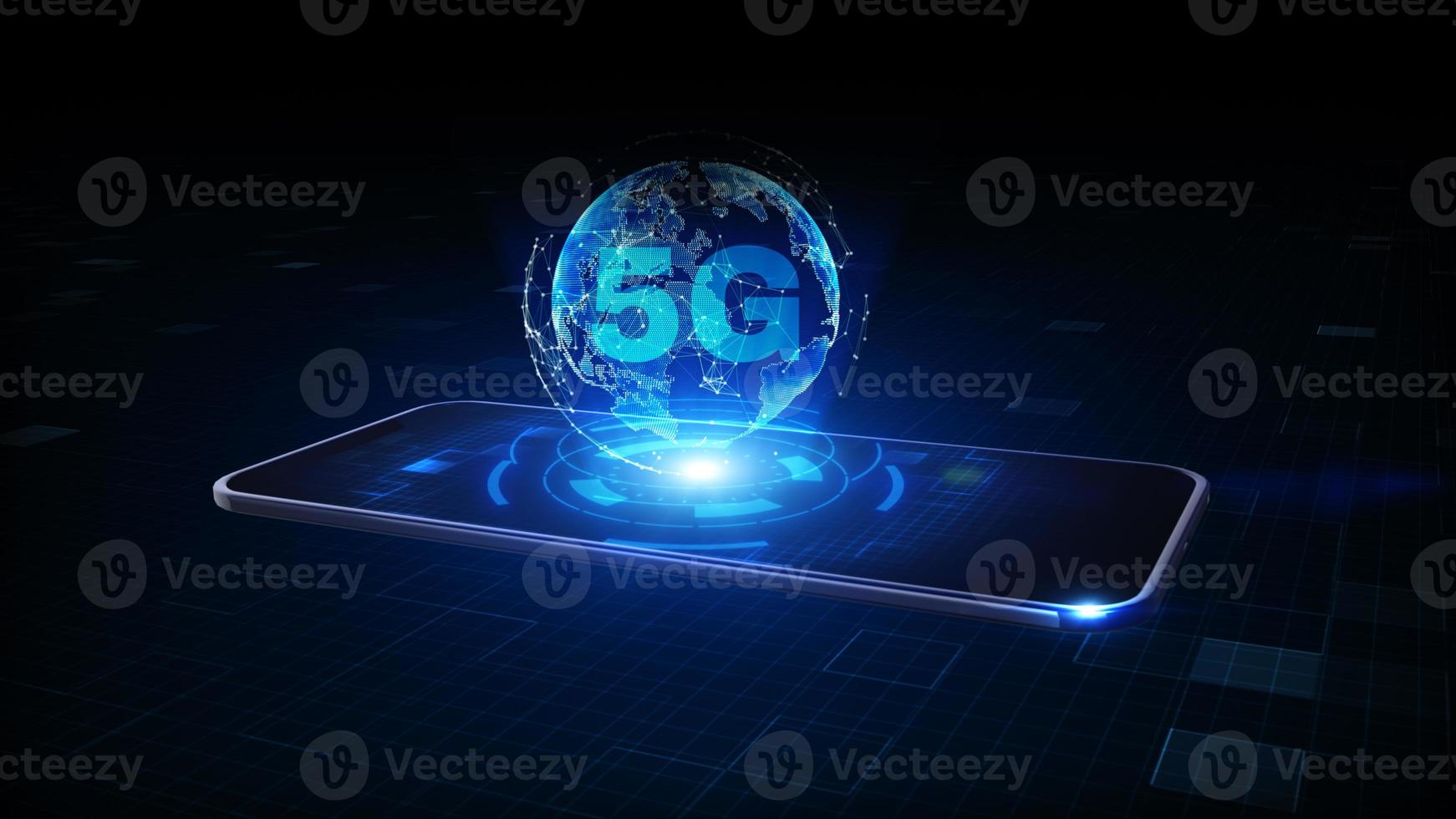 Smart Phone of 5g High Speed Internet Connection of Internet of things IOT, Technology Network Digital Data and Social network worldwide Connection Background Concept. 3D rendering photo