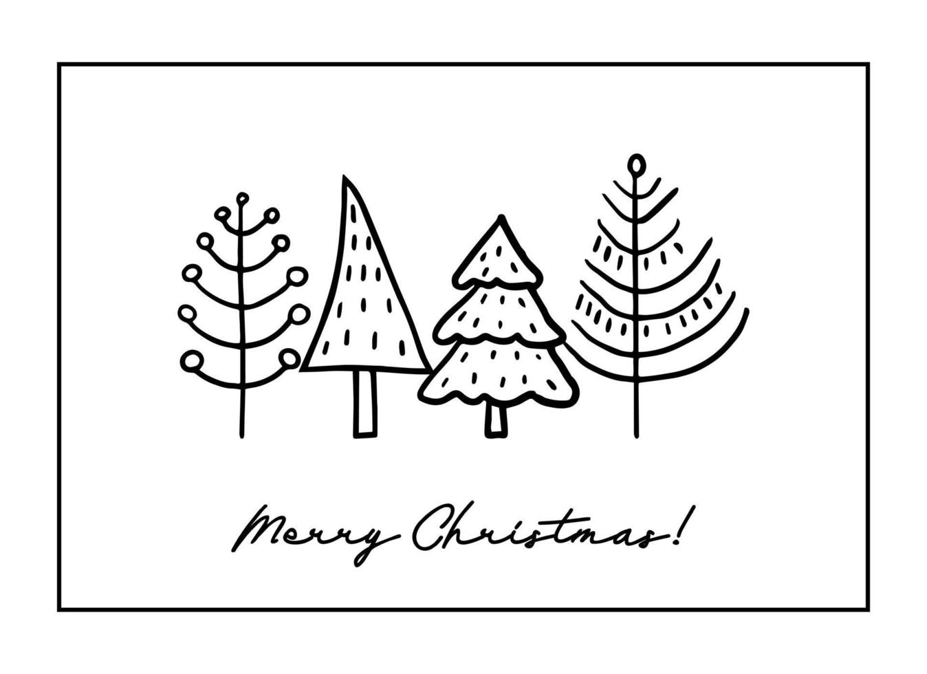 Christmas greeting cards made of hand drawn stylized Christmas trees. Scandinavian style doodle elements vector