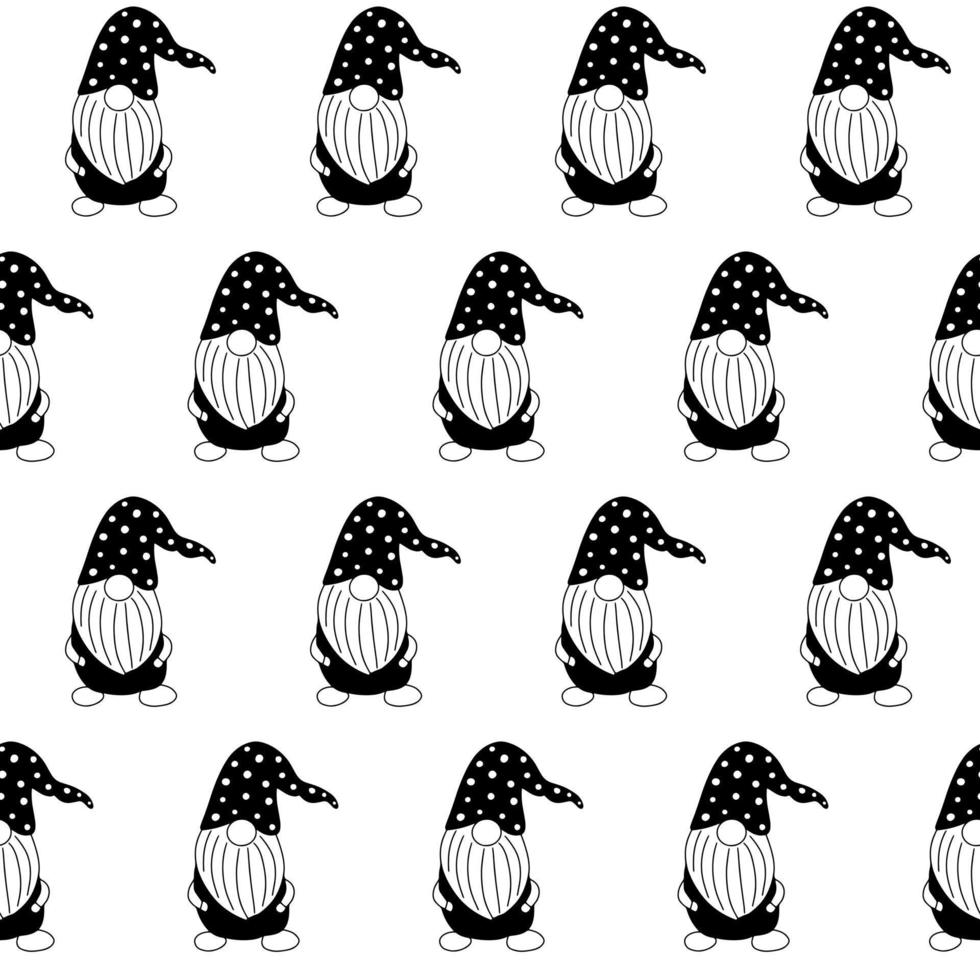 Seamless pattern with cute hand drawn gnome characters. Scandinavian style vector