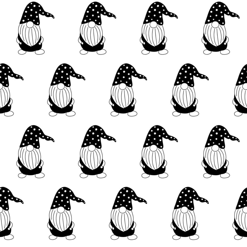 Seamless pattern with cute hand drawn gnome characters. Scandinavian style vector