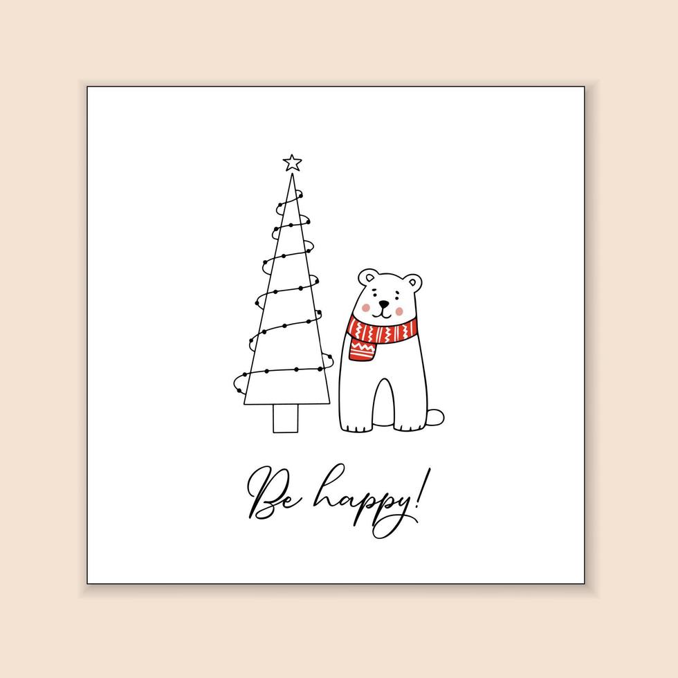 Greeting template with a cute Teddy Bear and a stylized Christmas tree vector