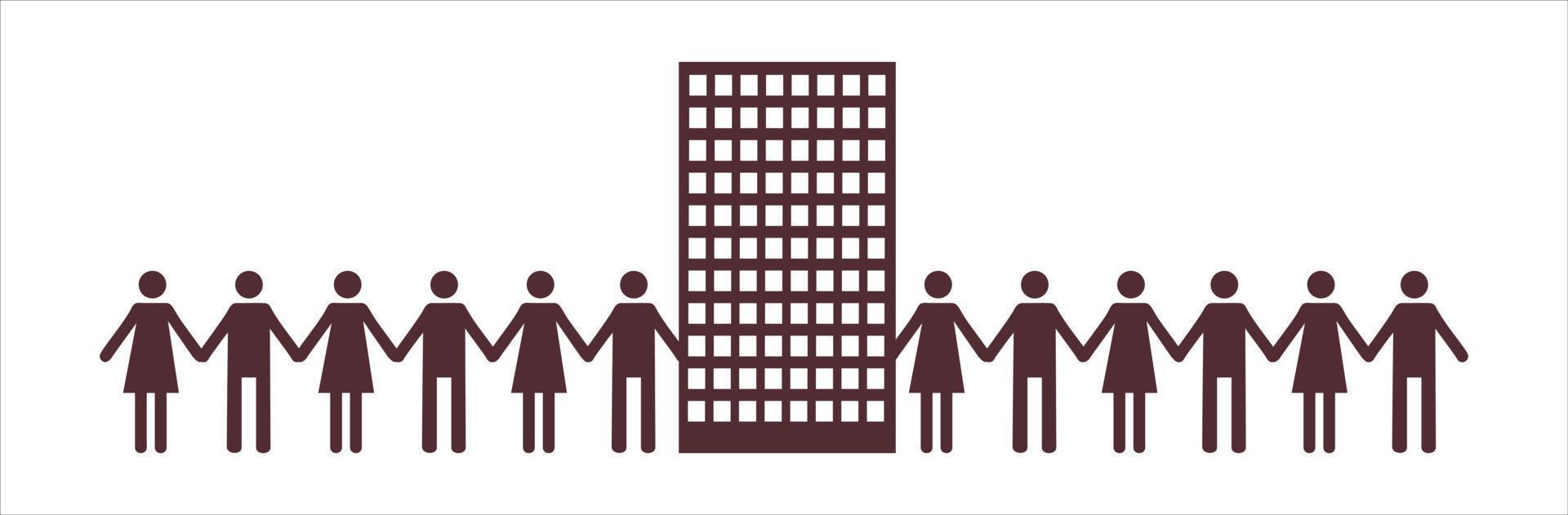 Pictograph of people. Men and women holding hands. United community of people who live in the same house. Neighbors in an apartment building. Trust trust and friendship icon for templates vector