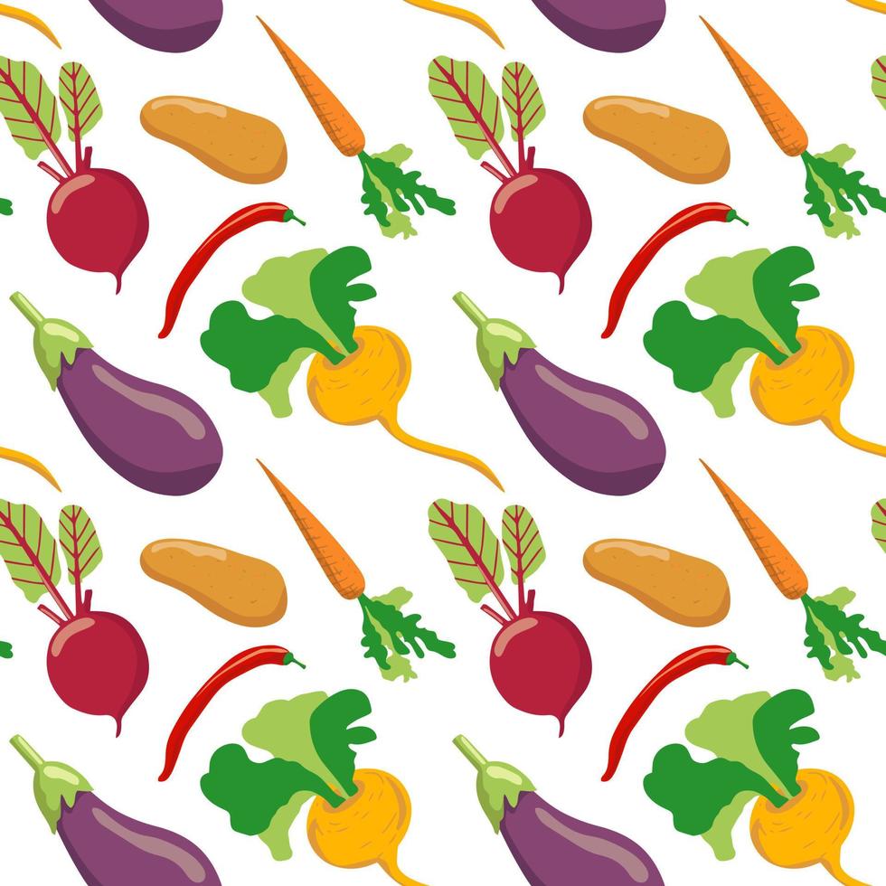 patrón sin costuras de diferentes verduras. comida vegana saludable. cosechar alimentos orgánicos saludables. vector