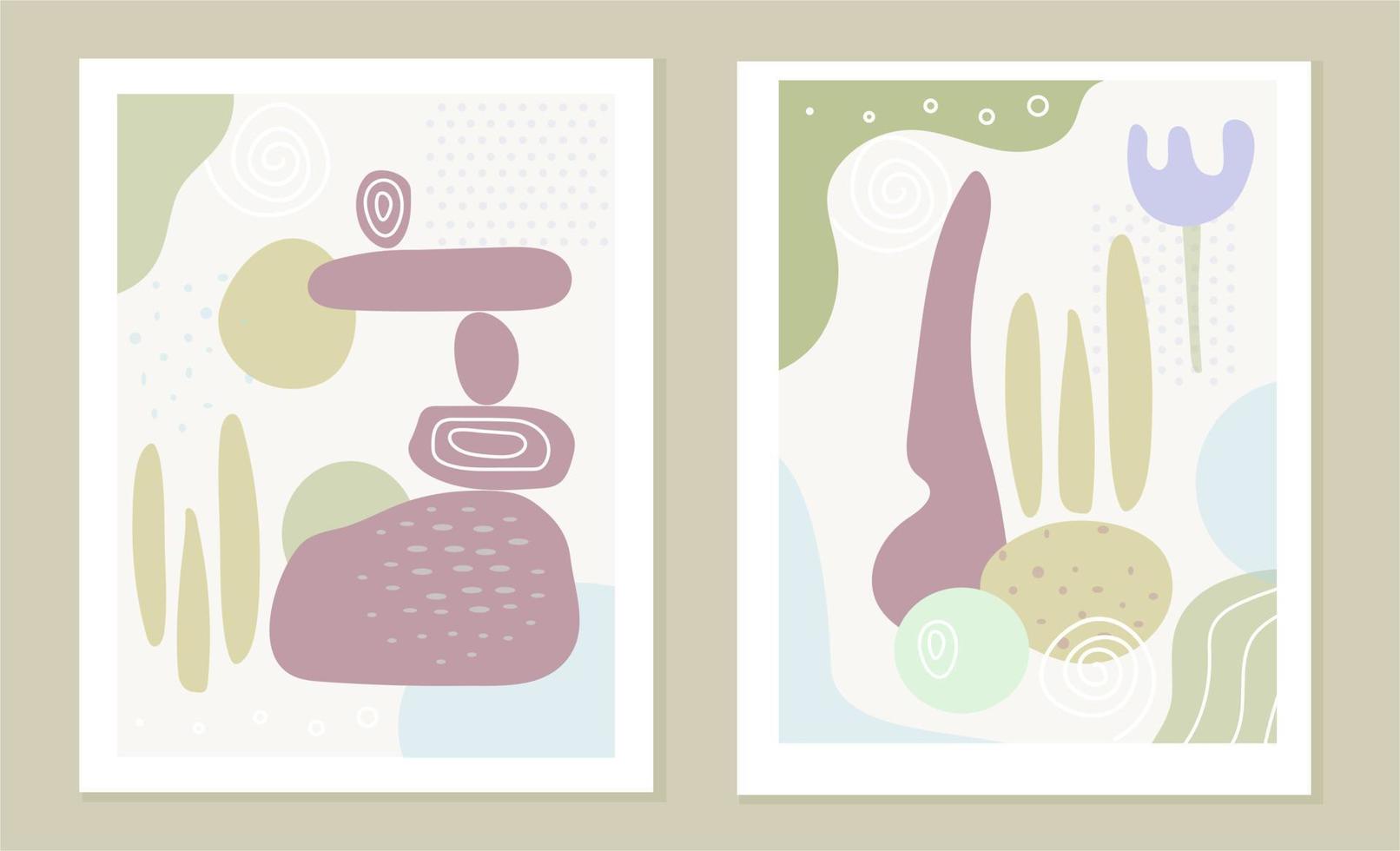 Set of stylish vector templates in pastel colors. Posters with natural abstract shapes. The concept of balance, harmony and ecology.