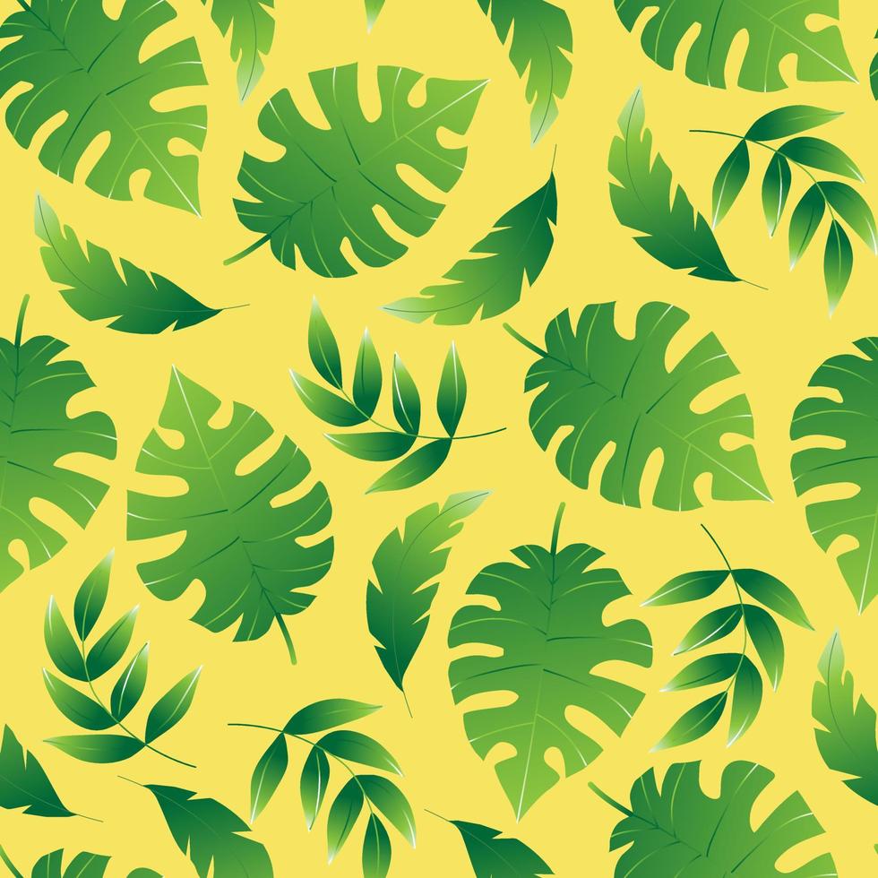 Tropical palm leaves, botanical vector illustration, seamless pattern