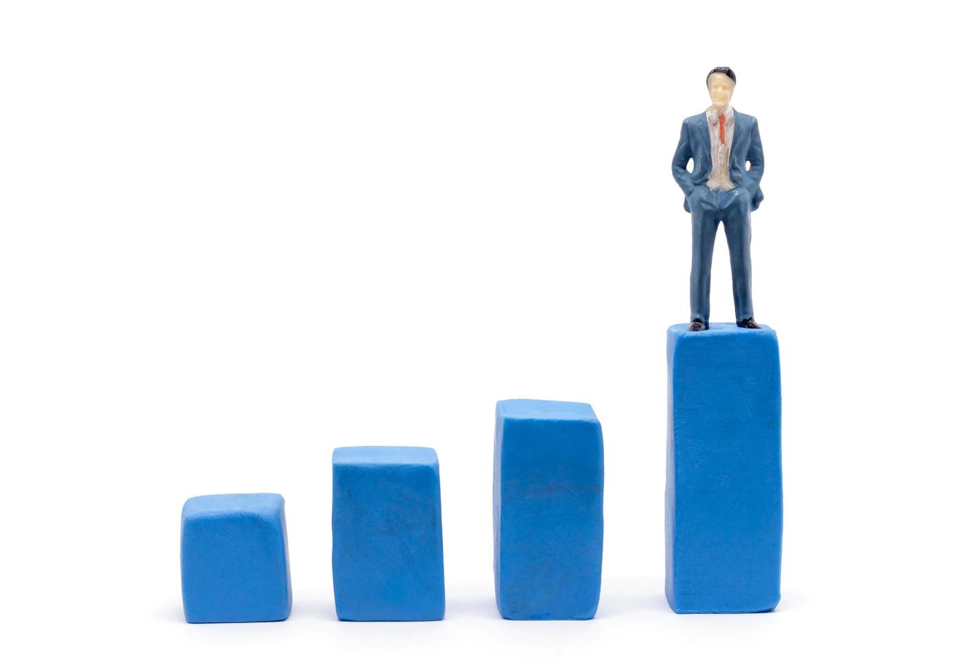 Miniature businessman and graph on white background, Business Growth concept photo