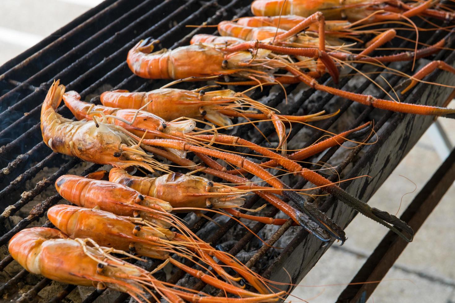 Grilled prawns on the grill photo