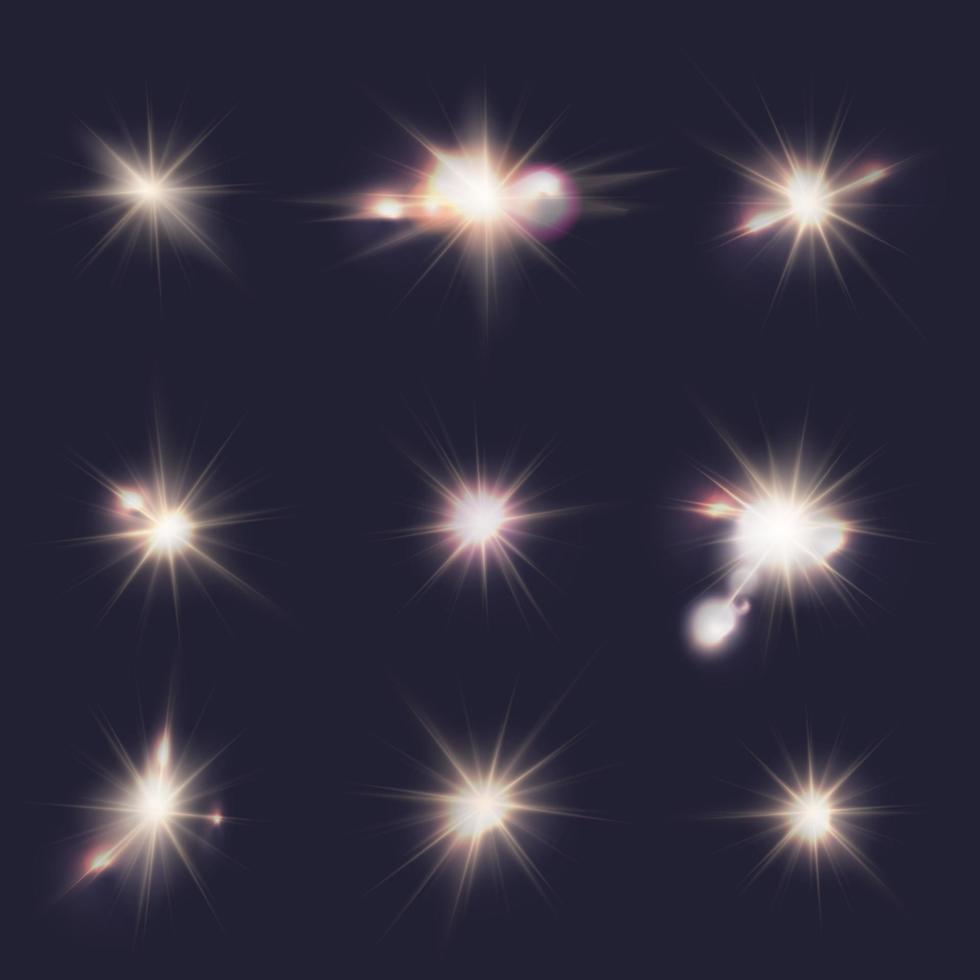 flares, flashes, beams, sun burst, vector light effects set