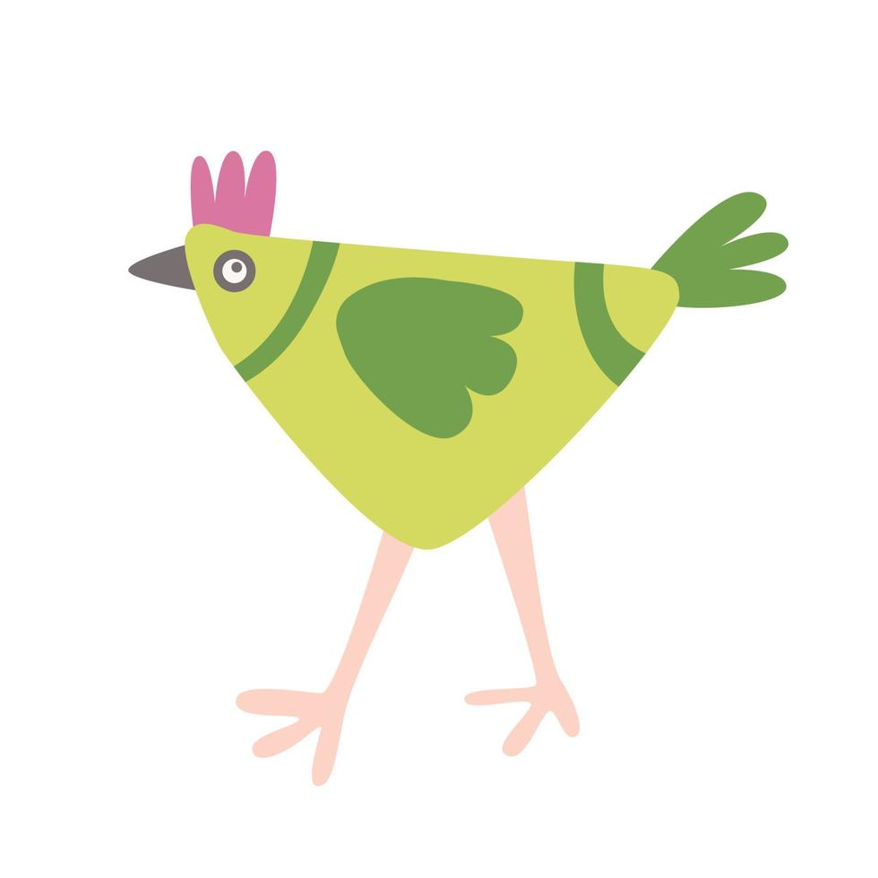 Easter funny decorative green hen. Hand drawn flat vector illustration. Great for greeting cards.